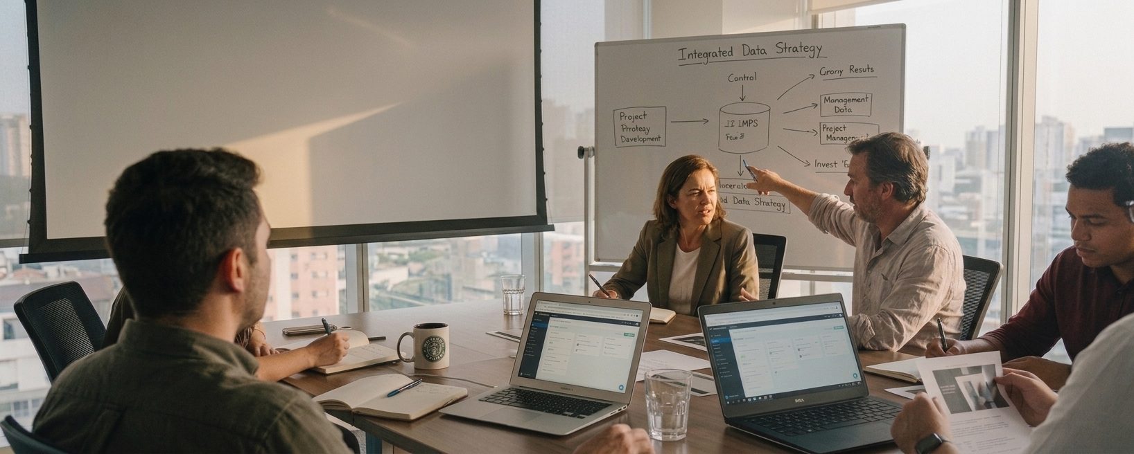 Time em reunião de estratégia de growth